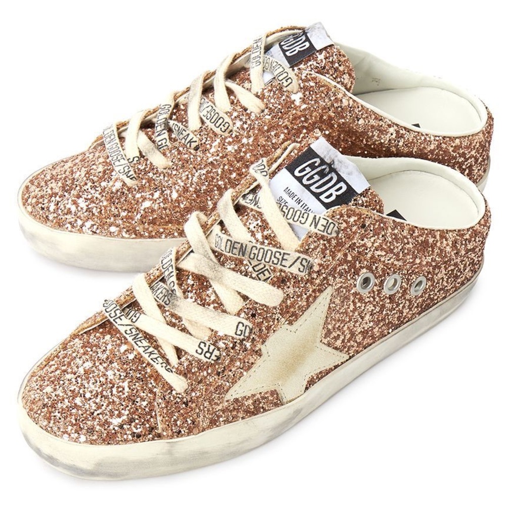 Golden Goose Super-Star Sabot Glitter Sneakers Peach Beige Mule Slip-On Size 36